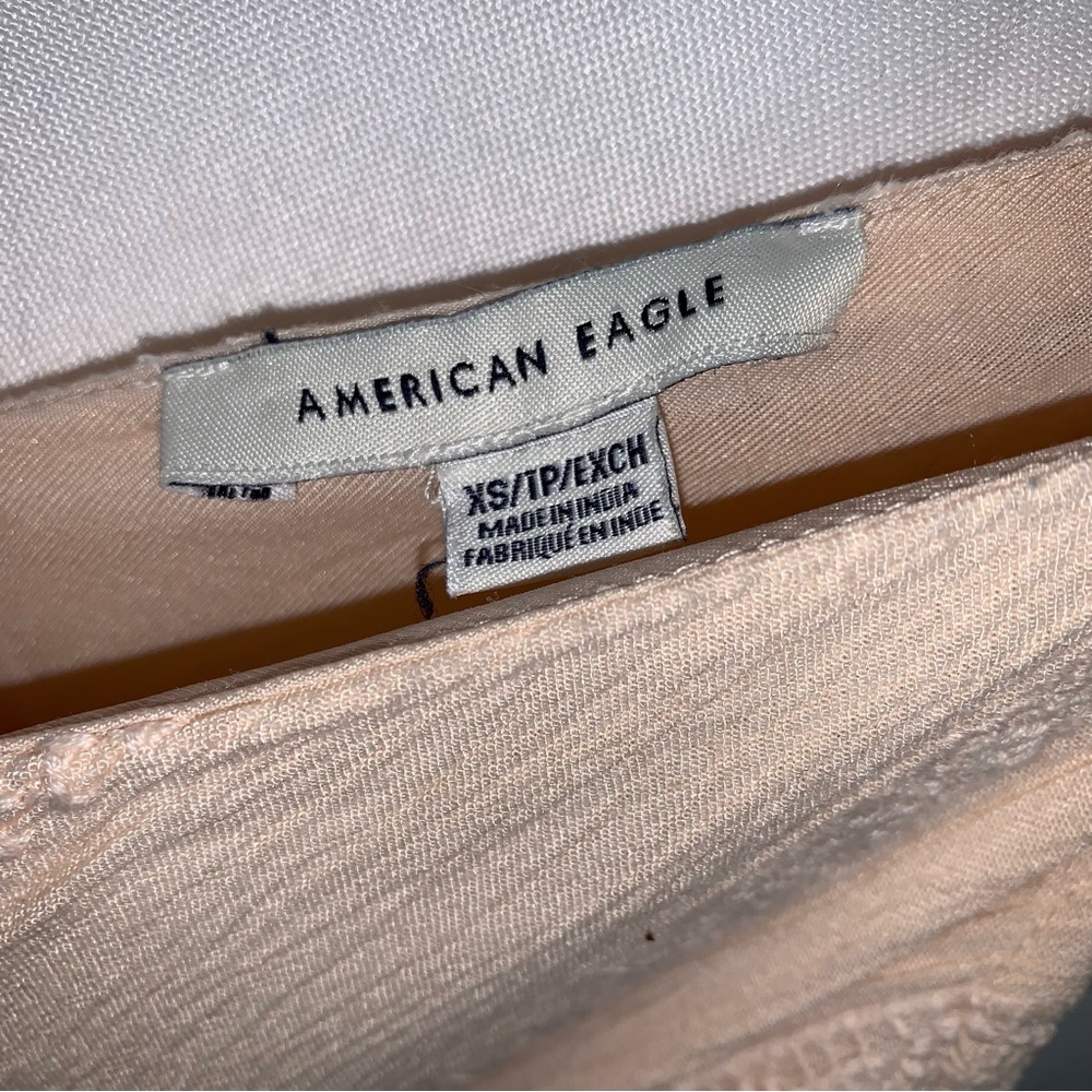 American Eagle Waist Defined Lace Crochet Romper in Peachy Pink - Picture 7 of 8